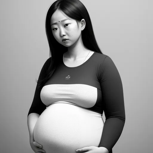 ai image generator online - a pregnant woman poses for a picture in a black and white photo with a grey background and a white background, by Chen Daofu