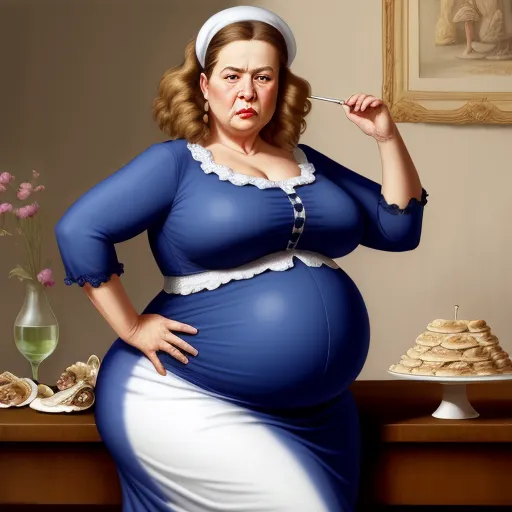 low quality picture pretty French aunt has a big belly and takes