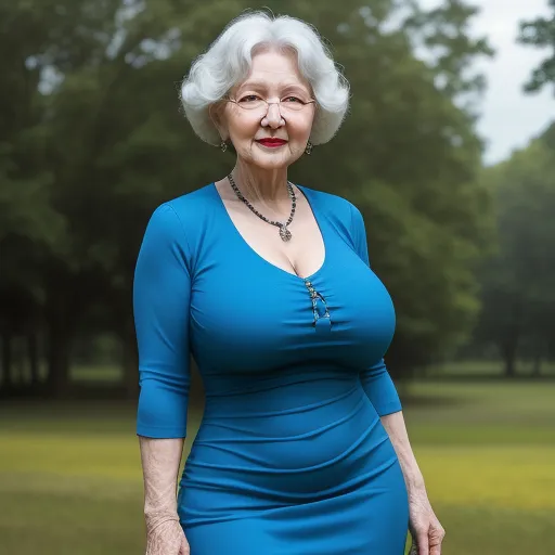 Pro Image Granny With Huge Natural In Tight Blue Dress