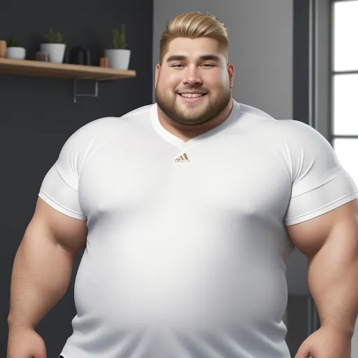 best free text to image ai - a man with a large belly and a balding head wearing a white shirt and black pants, standing in a kitchen, by Toei Animations