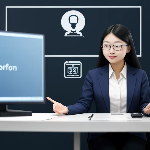 hd quality picture - a woman in a business suit sitting at a desk with a computer monitor and a phone in front of her, by Chen Daofu