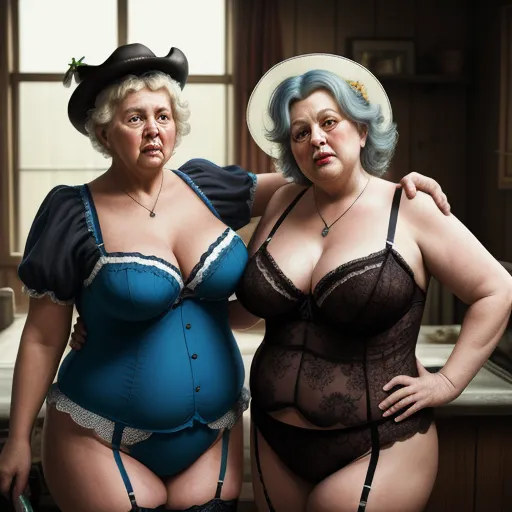 two women in lingerie posing for a picture together in a kitchen with a sink and window behind them, by Jamie Baldridge