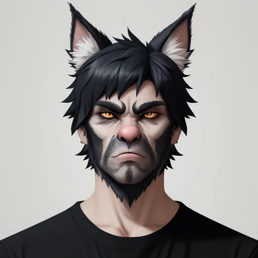 ai text image generator - a man with a wolf mask on his face and a black shirt on his shirt is looking at the camera, by Lois van Baarle