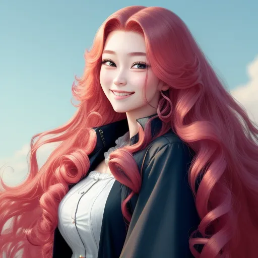 image resolution enhancer - a cartoon girl with long pink hair and a black jacket on her shoulders and a white shirt on her chest, by Lois van Baarle