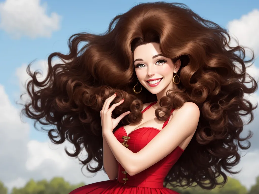 Convert Photo To Picture Realistic Girl Big Hair Brunette Big Boobs Smile