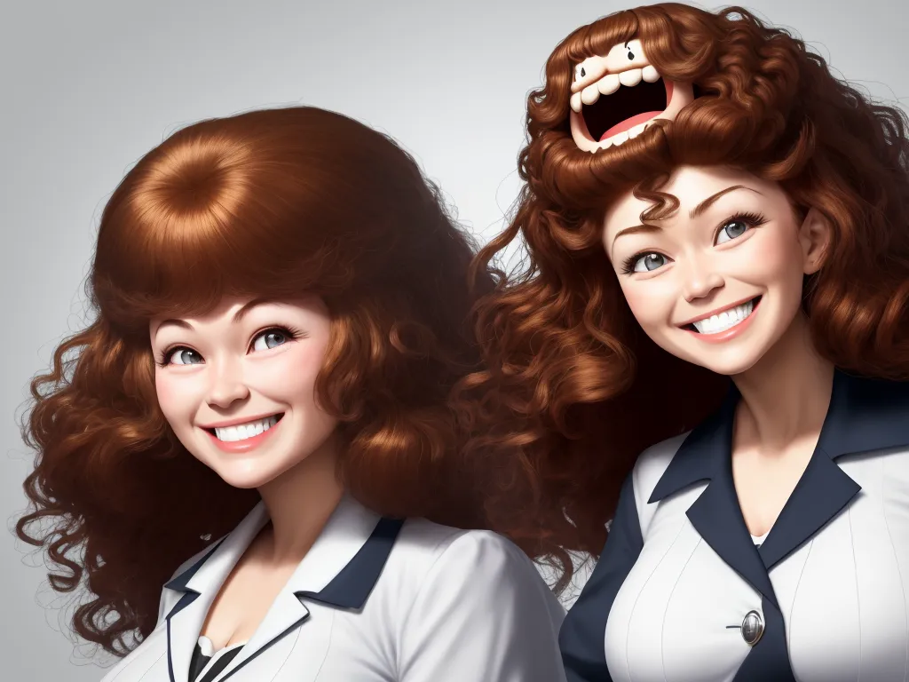 text-to-image ai free - a woman with a fake tooth and a fake hair doll with a fake smile on her face and a fake smile on her head, by Pixar Concept Artists