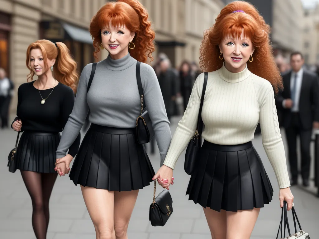 turn image to hd - a group of women walking down a street holding hands and purses in their hands, with a woman in the middle of the photo, by Cindy Sherman
