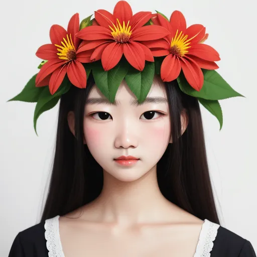 4k photo resolution converter - a woman with long hair wearing a flower crown on her head, with long hair and a black dress, by Hsiao-Ron Cheng