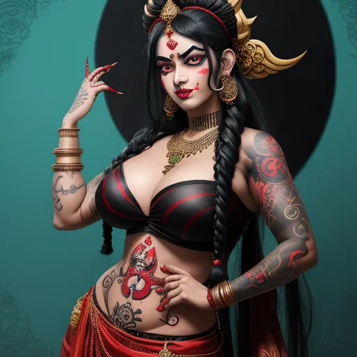 a woman with a tattoo on her body and a tattoo on her arm and chest, wearing a bra, by Tom Bagshaw