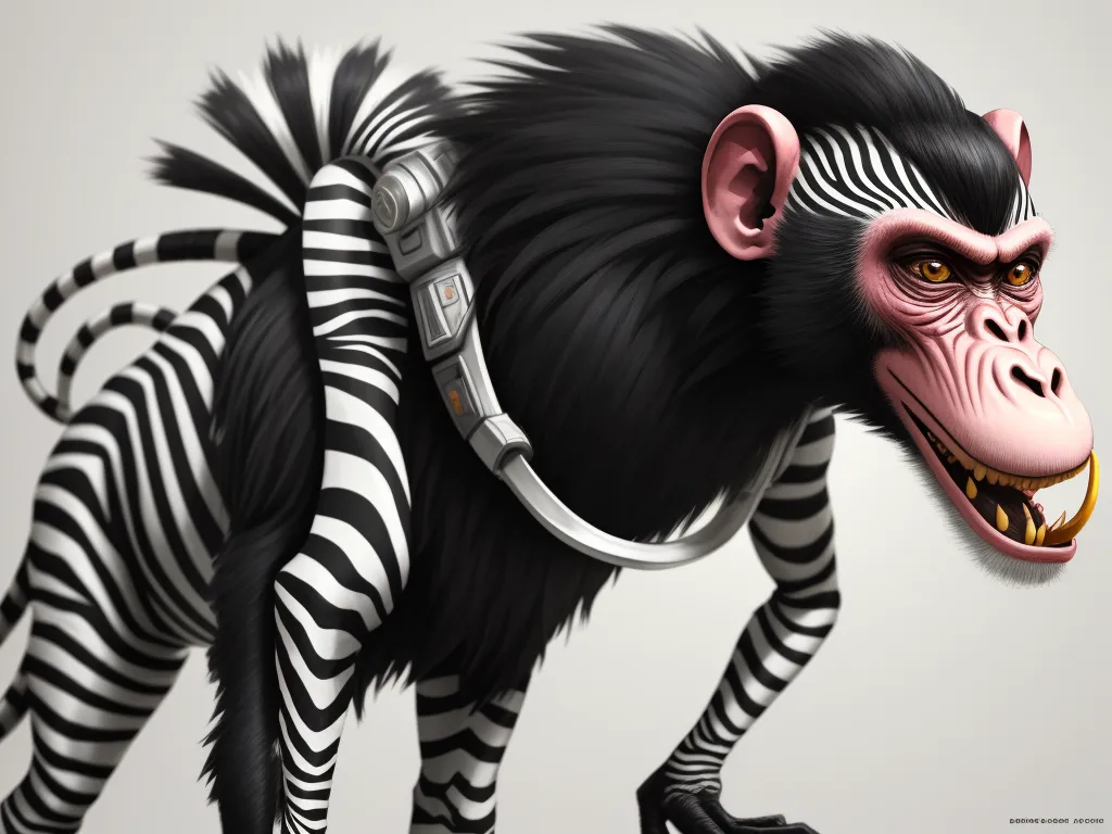 ai website that creates images - a monkey with a harness on its back and a zebra on its back, with a zebra on its back, by Pixar Concept Artists