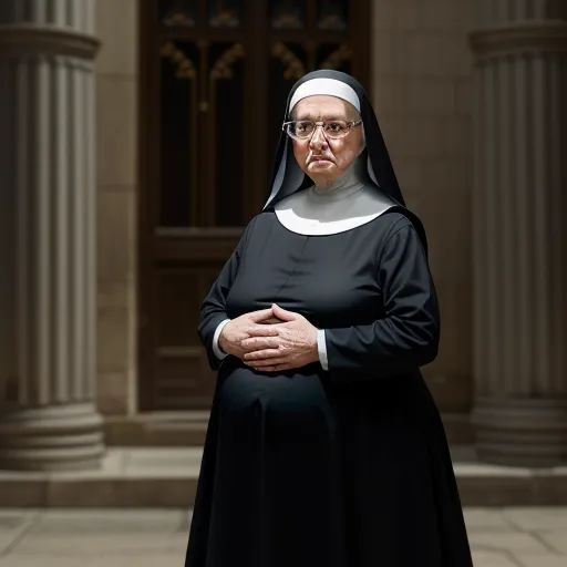 4k picture converter free - a nun standing in front of a building with her hands folded up in front of her chest and her hands folded out, by Julie Blackmon