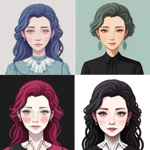 four different colored women with different hair styles and hair colors, each with different hair colors and hair length, by Lois van Baarle