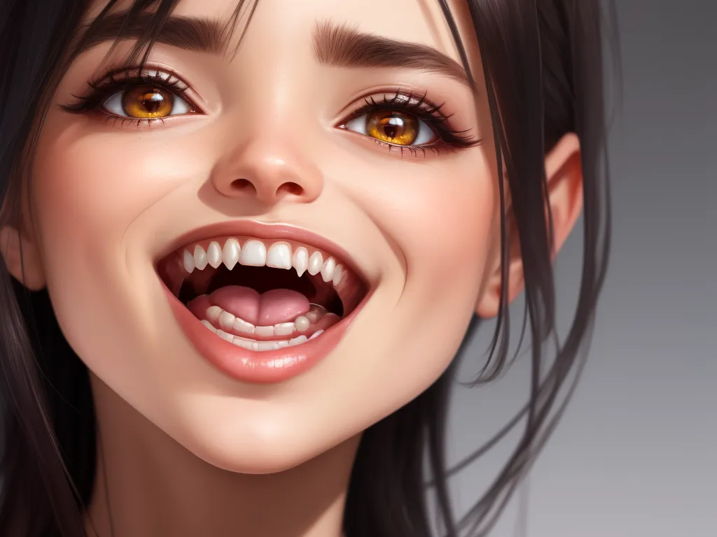 text to image generator ai - a digital painting of a girl with yellow eyes and a smile on her face, with a toothy grin, by Daniela Uhlig