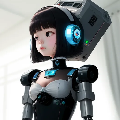 4k quality converter - a woman in a robot suit with a camera on her head and a camera on her shoulder, with a light on her head, by Leiji Matsumoto