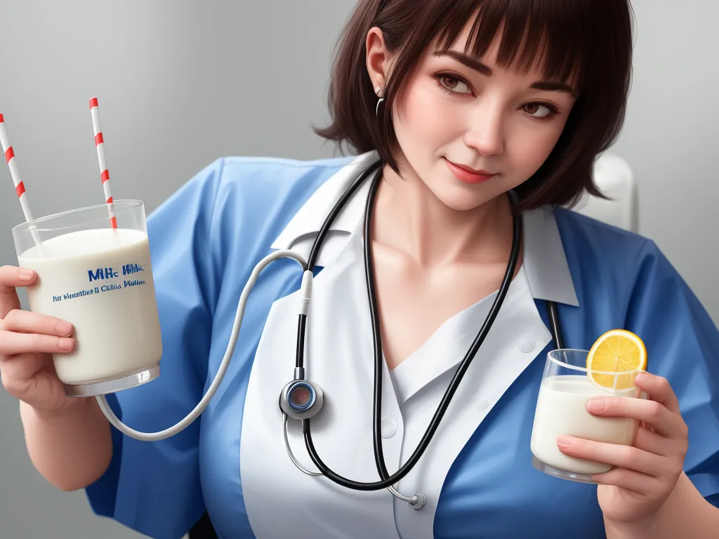 text to picture generator ai - a woman in a doctor's uniform holding a glass of milk and a lemon slice in her hand, by Hirohiko Araki
