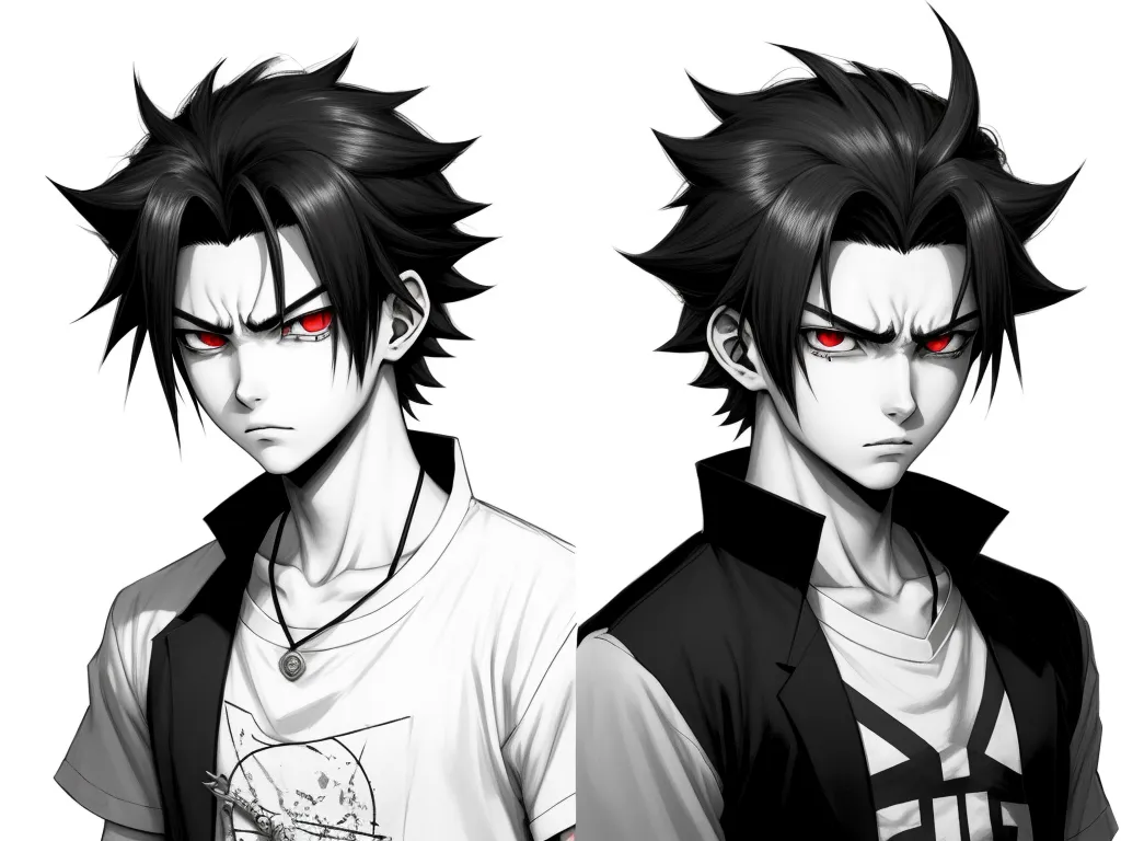 turn image into hd - a man with red eyes and a black hair and a white shirt with a black collar and a white shirt with a black collar and a white shirt with a black collar and a red, by Baiōken Eishun