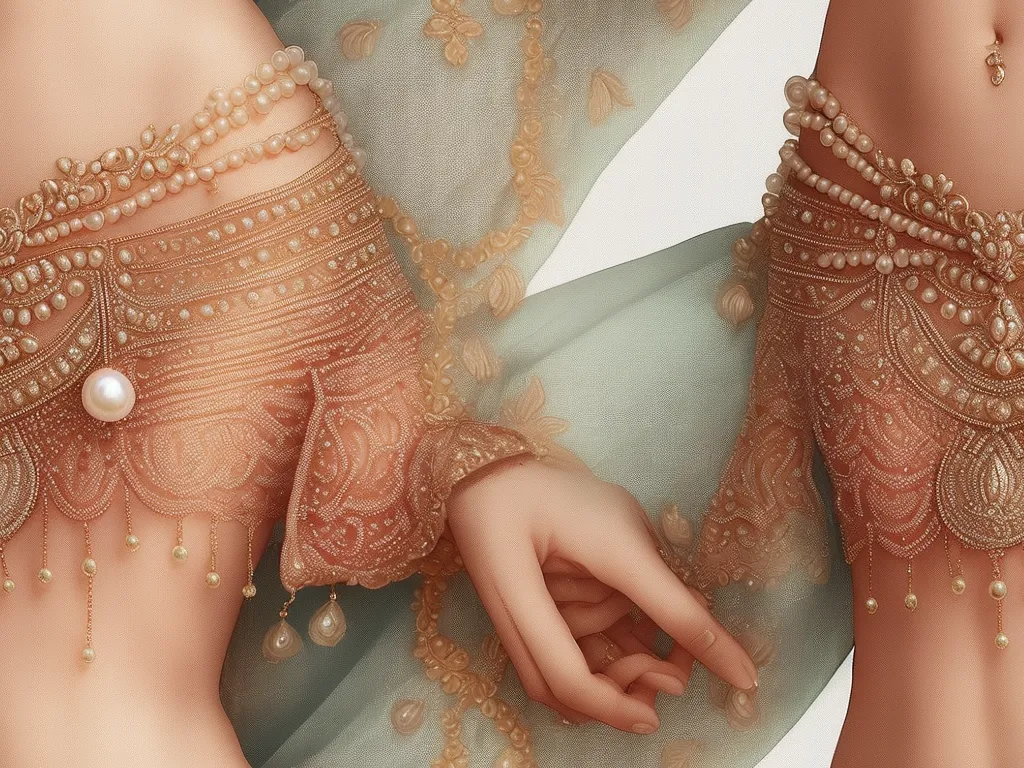 a woman's hand with a ring on it's finger next to a dress with pearls and pearls, by Lois van Baarle