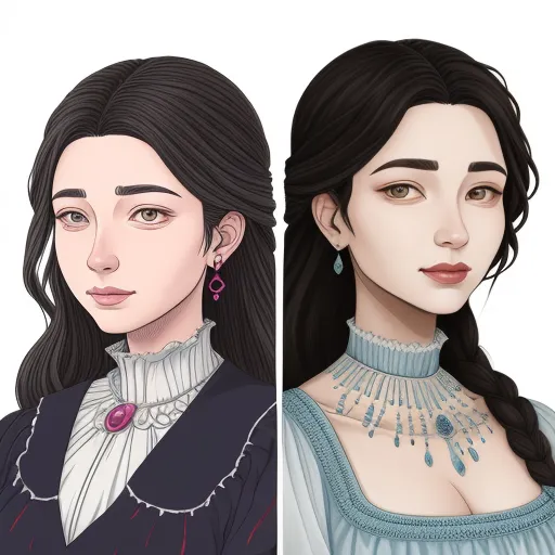 make a picture 4k online - two different pictures of a woman with long hair and a necklace on her neck and a woman with long hair with a necklace on her neck, by Lois van Baarle