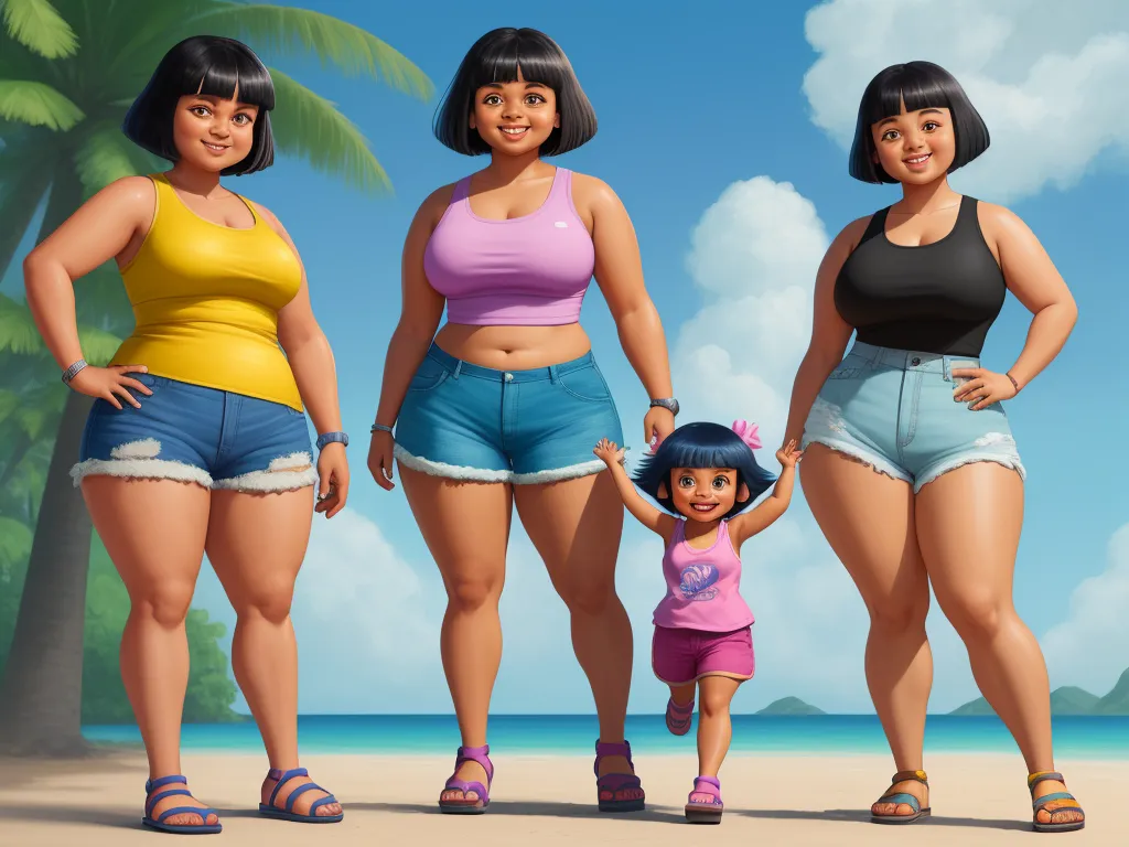 make picture 1080p - a group of women standing next to each other on a beach near the ocean with a child in the foreground, by Hanna-Barbera