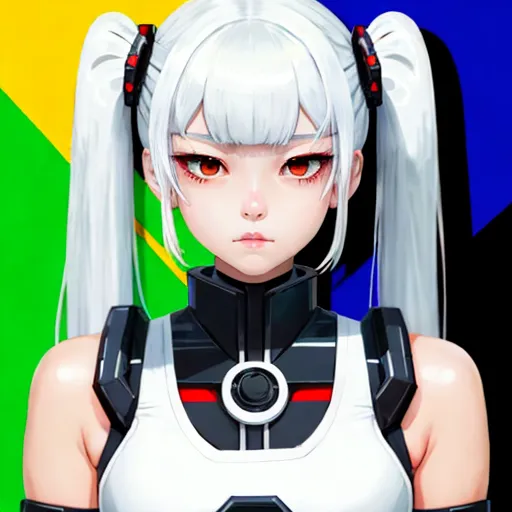 ai image upscale - a woman with white hair and a white wig wearing a white outfit with black and red accents and a black and white top, by Leiji Matsumoto