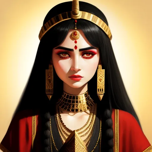 how to make photos high resolution - a digital painting of a woman wearing a costume and jewelry with a red dress and gold jewelry on her head, by Lois van Baarle