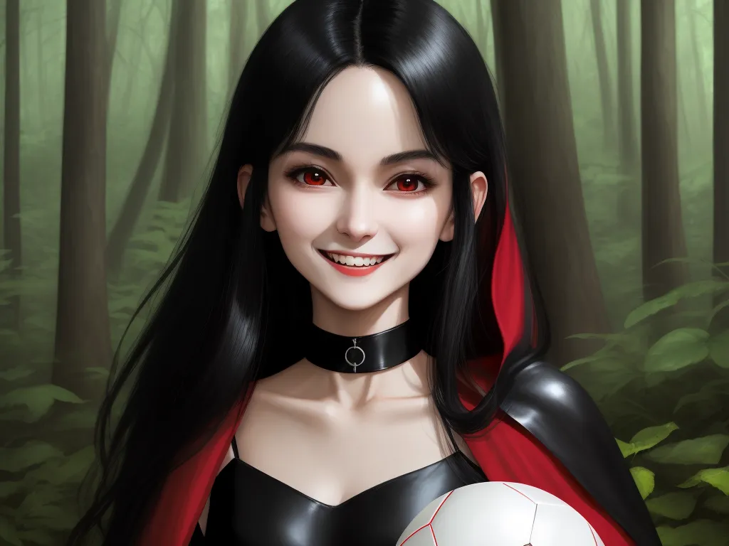 hd images - a woman in a red cape holding a soccer ball in a forest with trees in the background and a red cape on, by Sailor Moon