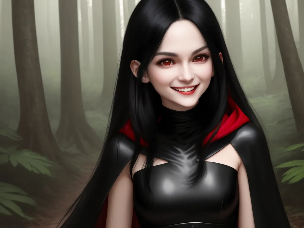 how do i improve the quality of a photo - a digital painting of a woman in a black dress and red cape in a forest with trees and leaves, by Daniela Uhlig