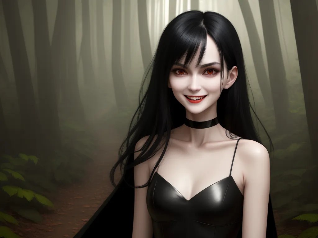 turn image to hd - a woman in a black dress standing in a forest with a black cape on her head and a black choker around her neck, by Lois van Baarle