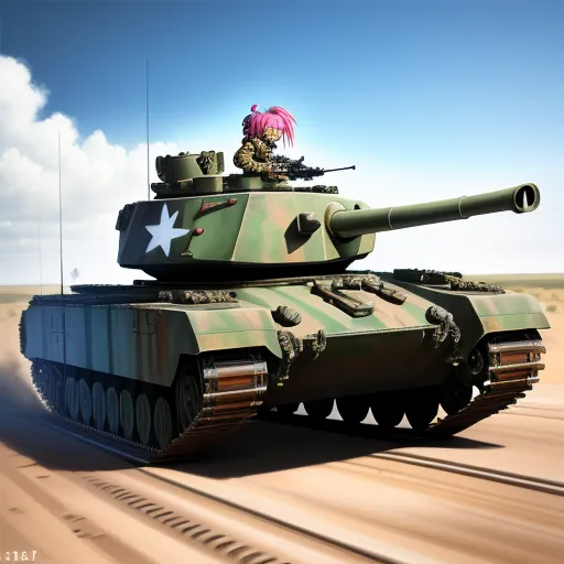 image high - a cartoon of a girl riding on top of a tank in the desert with a star on it's turret, by Hiromu Arakawa