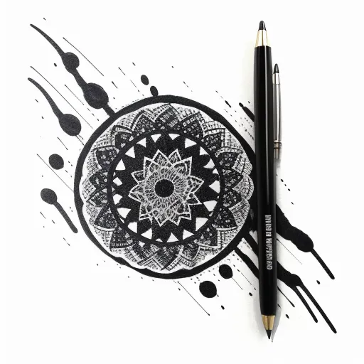 image from text ai - a pen and a drawing of a black and white flower on a white background with black ink and a black pen, by Emily Murray Paterson