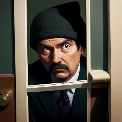 image to pixel converter - a man with a mustache and a hat looking out a window at something in the distance with a surprised look on his face, by Pixar Concept Artists