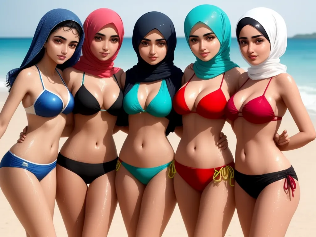 ai upscale image three beautiful, stunning Muslim women in