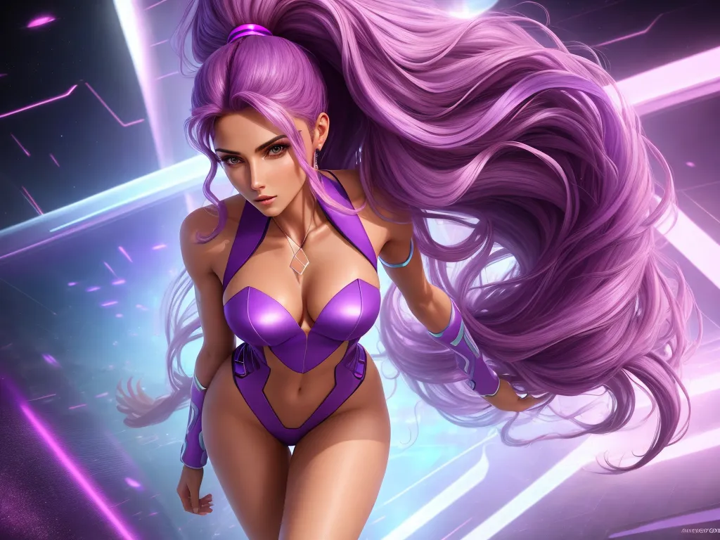 free text to image generator - a very pretty girl with long purple hair and a purple outfit on her body and a purple hair in the air, by Sailor Moon