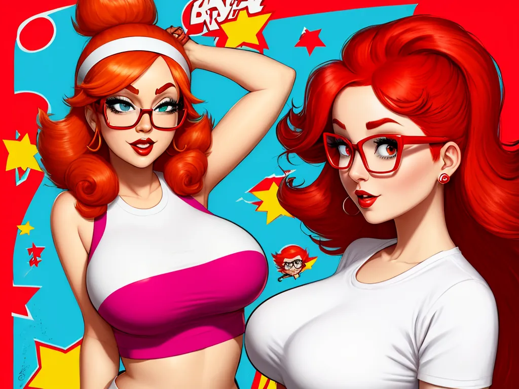 how to fix low resolution pictures on phone - two women in cartoon style clothing with red hair and glasses on their heads, one with a ponytail and the other with a bun, by Hanna-Barbera