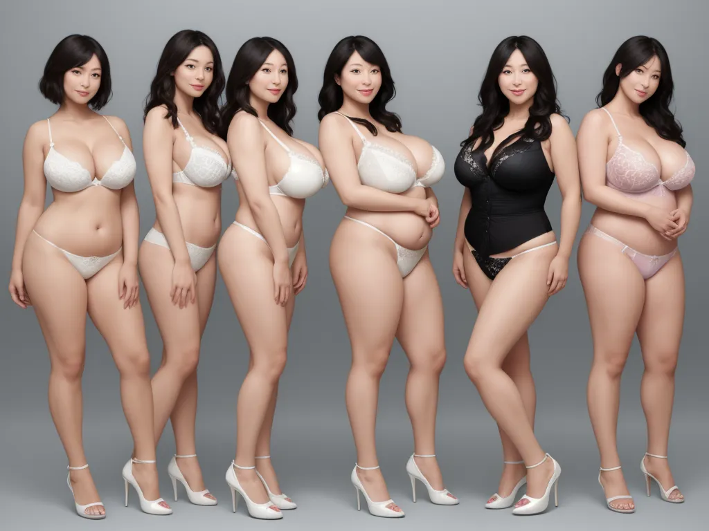 ai image creator from text - a group of women in lingerie poses for a photo shoot with their breasts exposed and bras open, by Terada Katsuya