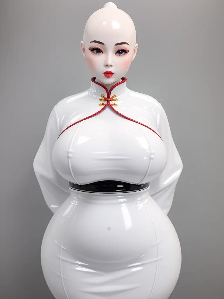 how to increase image resolution - a white mannequin with a red collar and a black belt around its neck and a white body, by Huang Tingjian