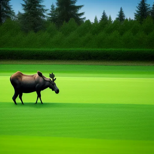 best ai photo editor - a moose is walking across a green field with trees in the background and a blue sky in the background, by George Stubbs