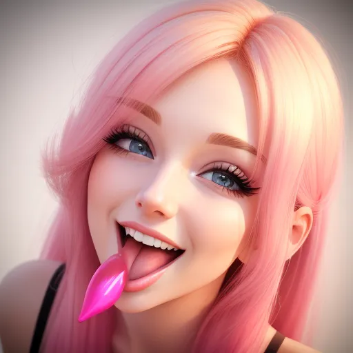 free hd online - a woman with pink hair and a pink tongue sticking out of her tongue with a pink tongue ring on her tongue, by Daniela Uhlig