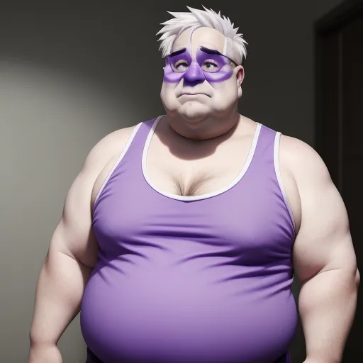 4k quality converter - a fat man with a purple shirt and glasses on his face and a purple tank top on his body, by Pixar Concept Artists