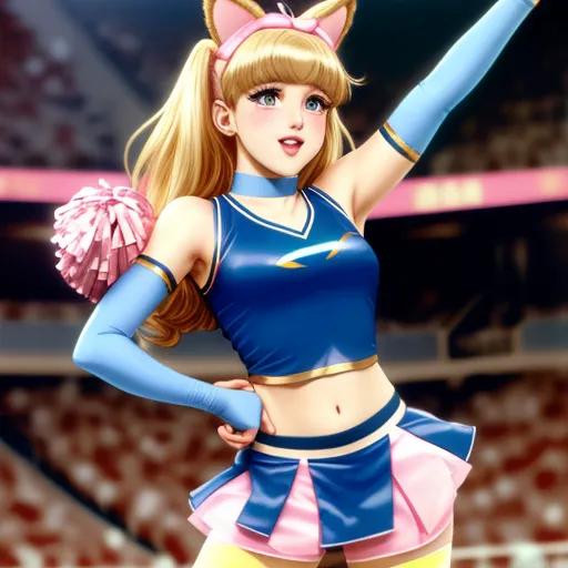 a cartoon character is posing for a picture in a cheerleader outfit and holding a pom pom, by Hanna-Barbera