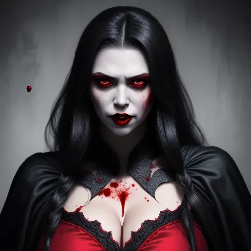 make image higher resolution - a woman with blood on her face and a black cape on her chest and chest, with blood on her chest, by Heinrich Danioth