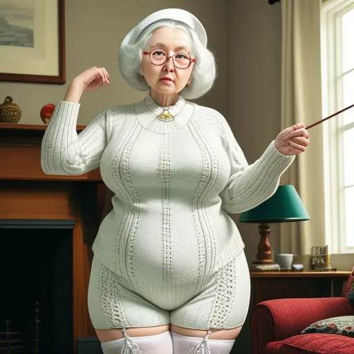 turn an image into high resolution: White granny, wide hips, big hips, big thighs,