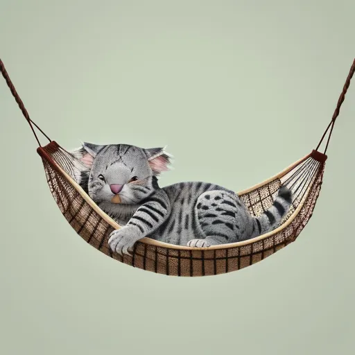 ai generate image - a cat is laying in a hammock with a cat on it's back and a cat on its back, by Alison Kinnaird