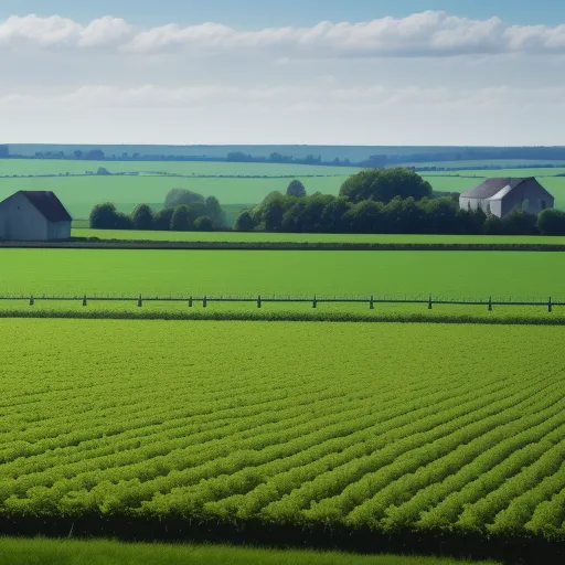 ai image generator text - a farm field with a fence and a house in the distance with a blue sky in the background and a few clouds in the sky, by Frédéric Bazille