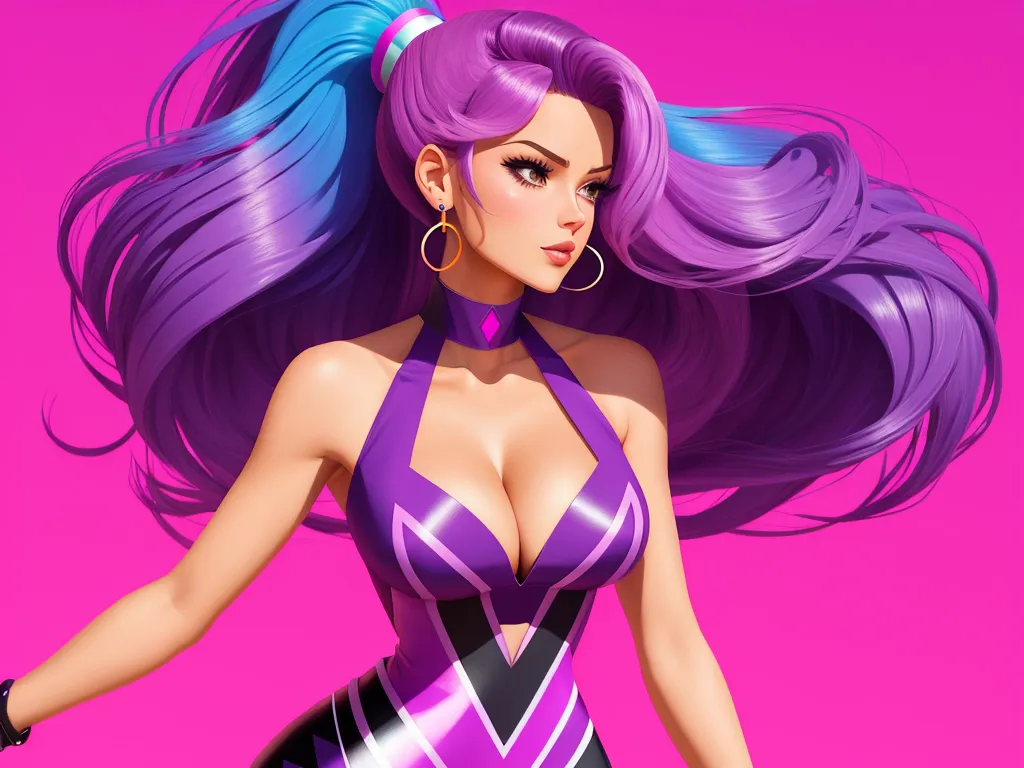 best ai photo editor - a woman with purple hair and a purple dress with a purple background and a pink background with a pink background, by theCHAMBA