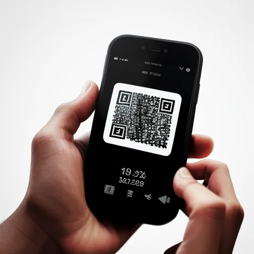 ai text to image - a person holding a smart phone with a qr code on it's screen and a hand holding a smart phone with a qr code on it, by Bjarke Ingels