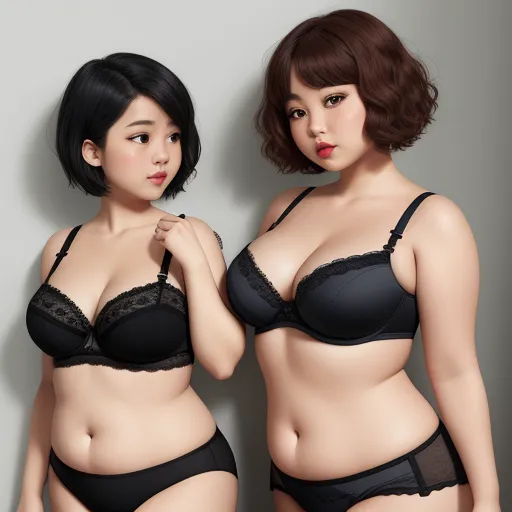 ai text to picture generator - two women in lingerie posing for a picture together, one of them is wearing a bra and the other is wearing a bra, by Terada Katsuya