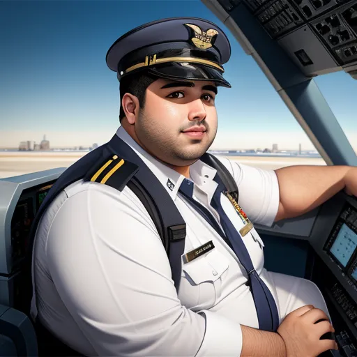 a pilot in a cockpit of a plane looking at the camera man is wearing a pilot's uniform, by Fernando Botero