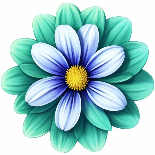 turn photos to 4k - a blue and white flower with green leaves on it's petals and a yellow center on the center, by Jeremiah Ketner