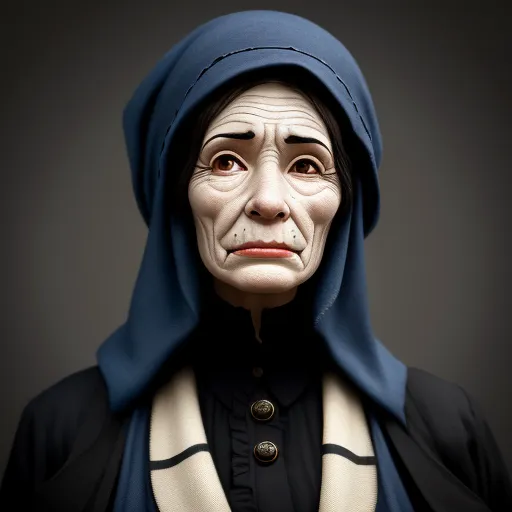 a woman with a blue hood and a black dress and a black jacket with a hood on her head, by Chris Leib